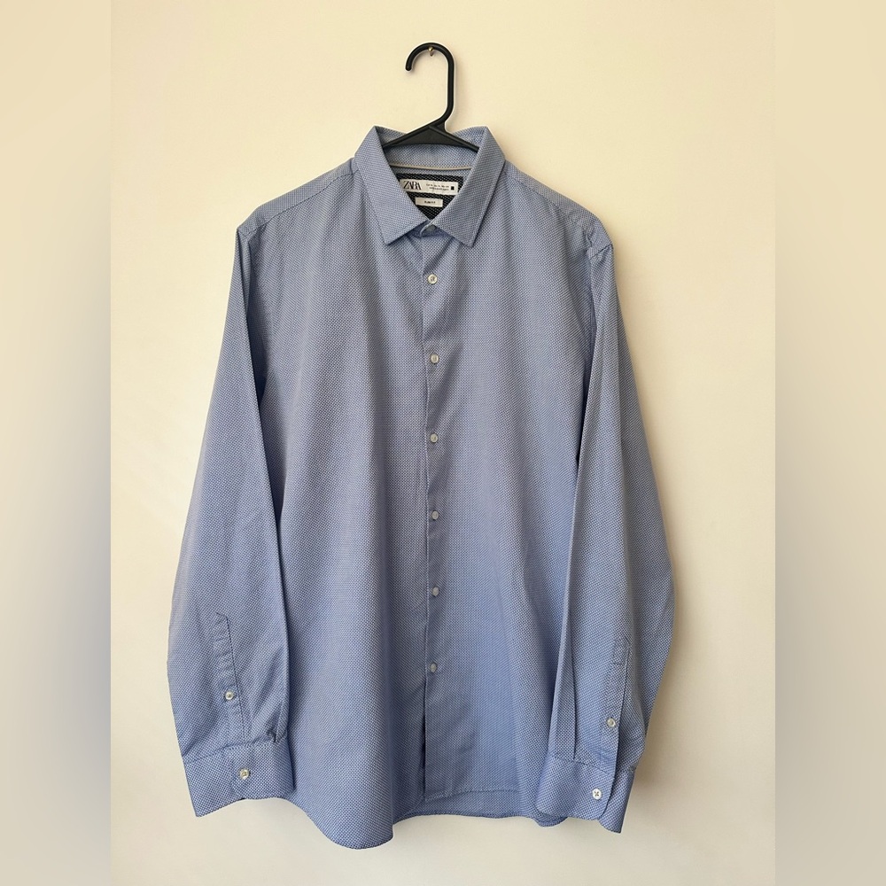 ZARA Slim Fit Blue Long Sleeve Button Down Dress Shirt Men’s Size XL
